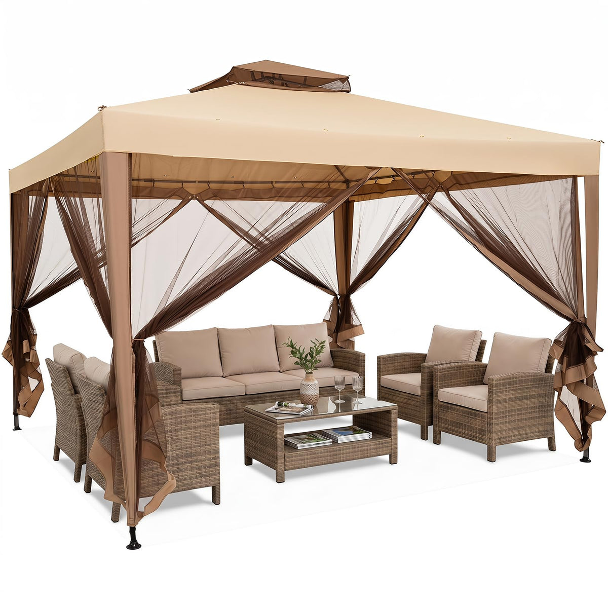 Tangkula 10x10 Ft Outdoor Gazebo with Zippered Mesh Netting