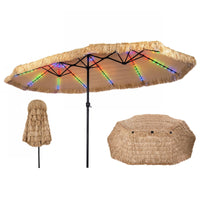 Tangkula 15 FT Solar Tiki Patio Umbrella | Thatched PE Grass