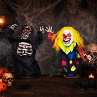 Tangkula 2 Pack Halloween Animated Tabletop Clown & Grim Reaper Decorations