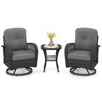 Tangkula 3 Piece Patio Swivel Rocker Set 2 Outdoor Wicker Rocking Chairs