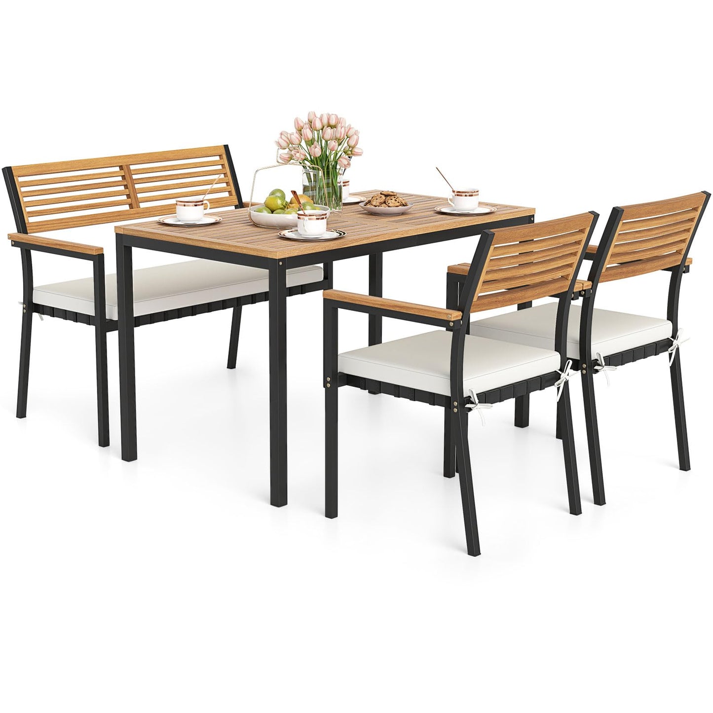 Tangkula 4 Piece Patio Dining Furniture Set w/Acacia Wood & Metal Frame
