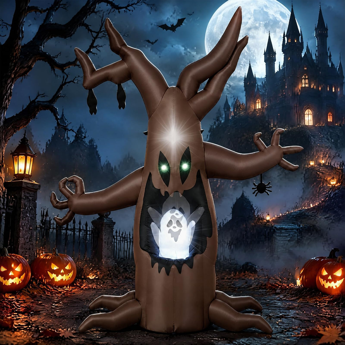 Tangkula 8 FT Halloween Inflatable Dead Tree with Animated Popping Ghost