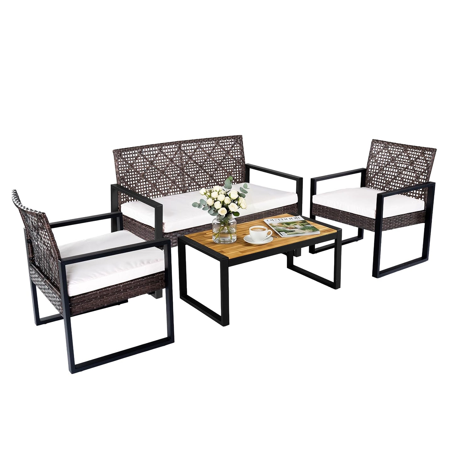 Tangkula 4-Piece Patio Conversation Set w/2 Single Chairs