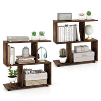 2 Tier Geometric Bookshelf, Freestanding Wood Display Shelf - Tangkula