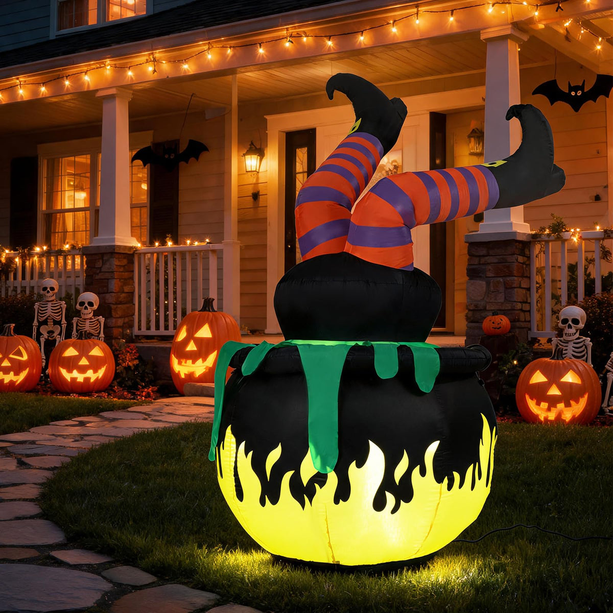 Tangkula 6 FT Animated Halloween Lighted Inflatable Kicking Witch