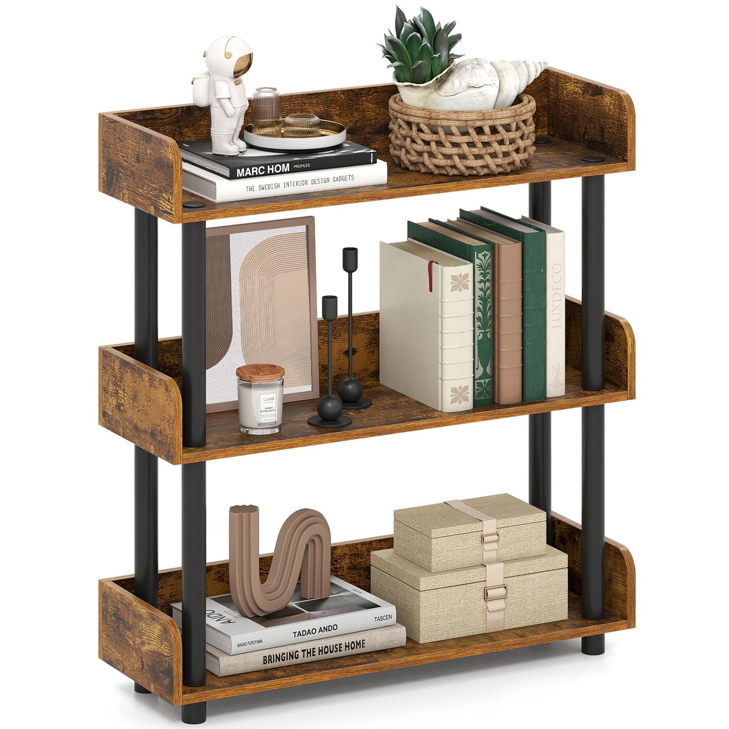 Tangkula 3-Tier Bookshelf Multipurpose Wood Standing Display Rack(1/2)