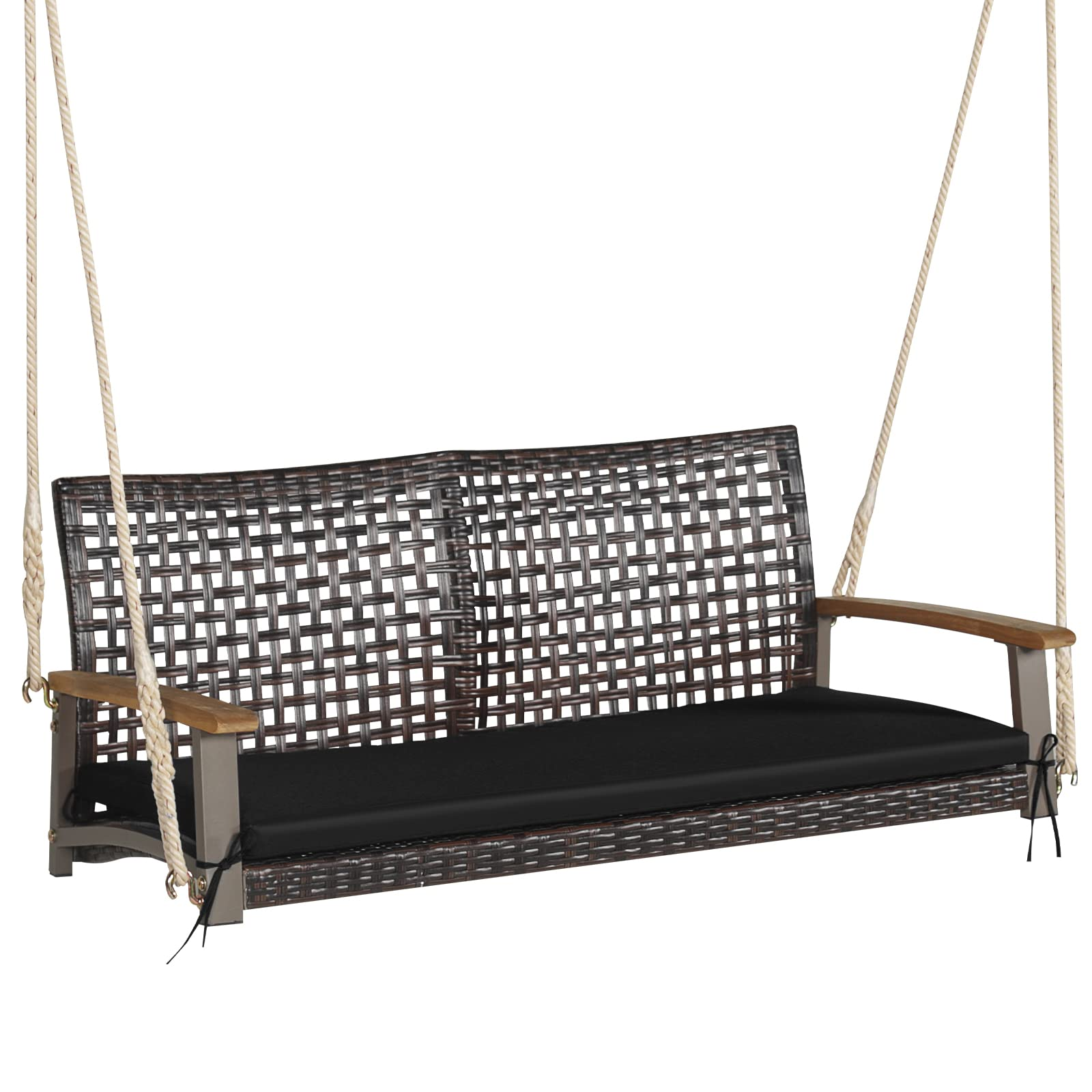 Tangkula 2 Person PE Wicker Porch Swing Bench, 800 LBS Weight Capacity