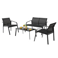 Tangkula 4 Pieces Patio Furniture Set, Outdoor Conversation Set with Tempered Glass Coffee Table