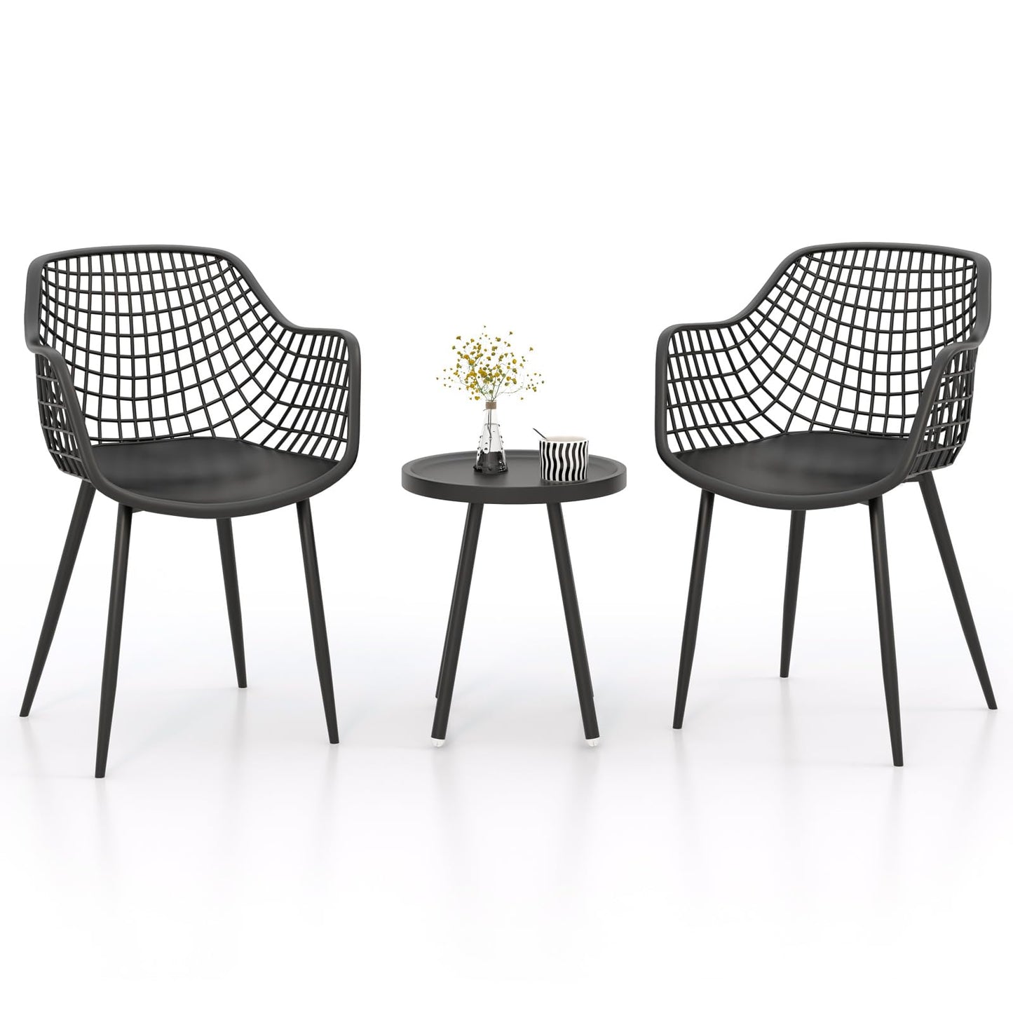 Tangkula 3 Piece Patio Bistro Set, All Weather Heavy Duty Table and Chairs Set of 2 with Widen Seats
