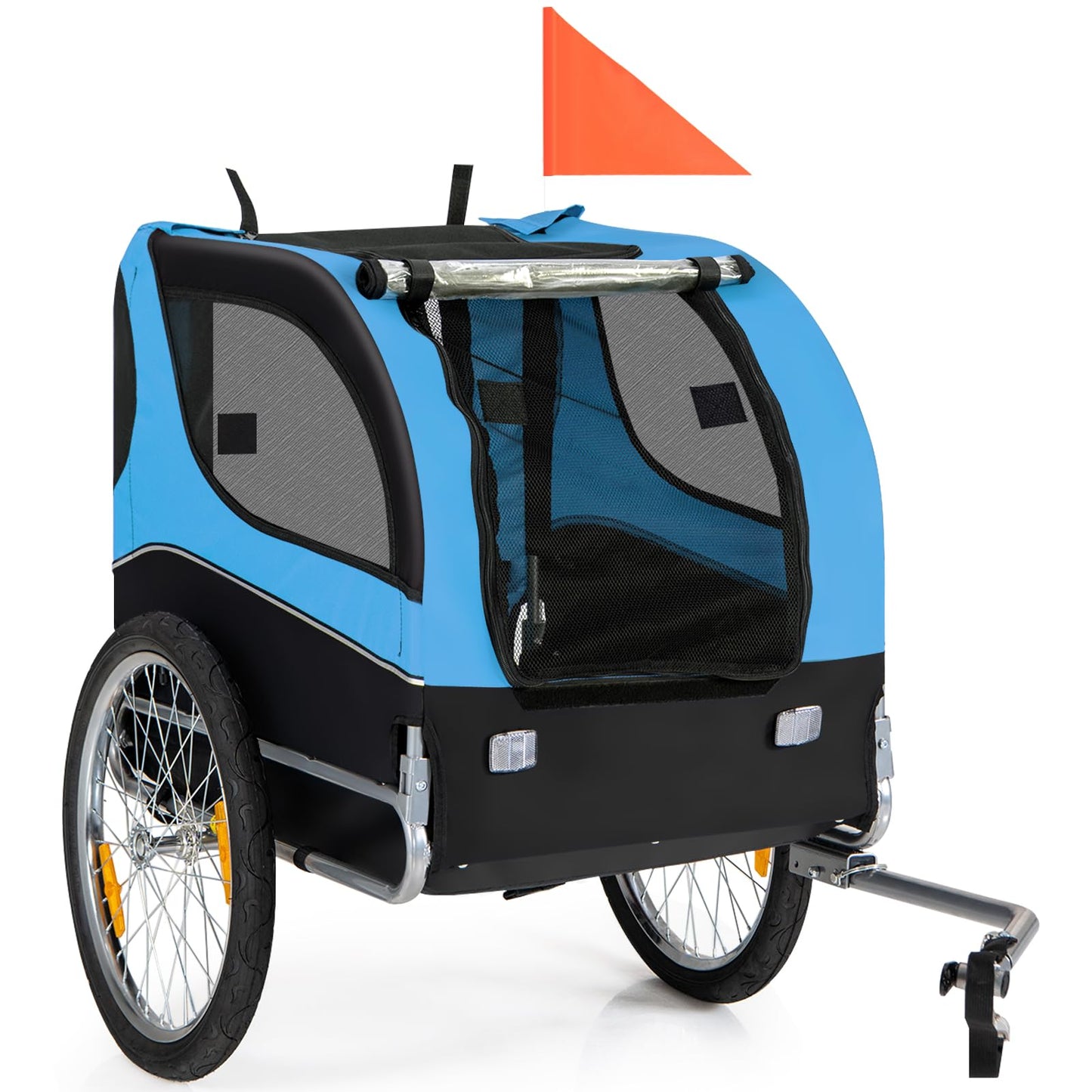 Tangkula Dog Bike Trailer, Breathable Mesh Dog Cart with 3 Entrances, Safety Flag