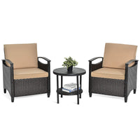 3 Piece Rattan Sofa Set, Patio Conversation Bistro Set w/Coffee Table