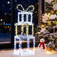 Tangkula Lot de 3 boîtes cadeaux lumineuses avec lumières LED blanc chaud et blanc froid