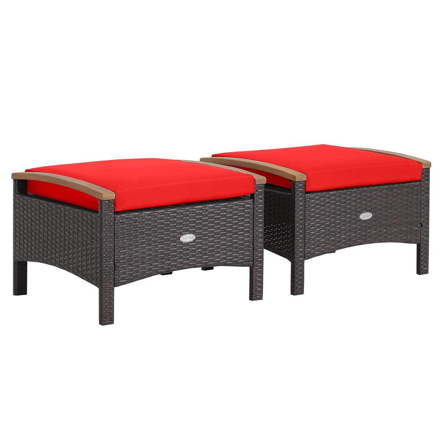 Tangkula 2 Piece Patio Rattan Ottomans, Outdoor Wicker Footstool