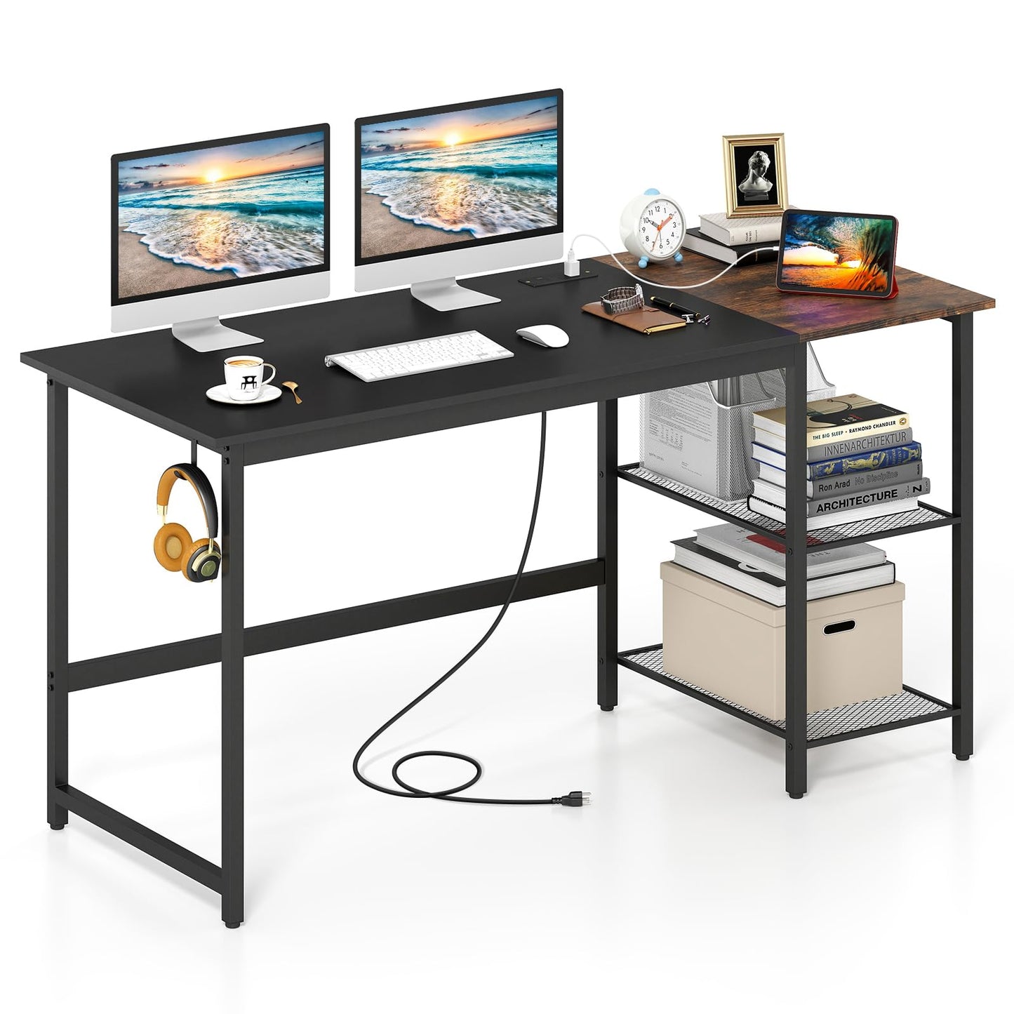 Tangkula 59 Inch Computer Desk with Charging Station