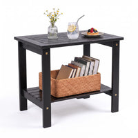 Tangkula Outdoor 2-Tier Eucalyptus Wood Side Table ( Rectangular,1/2)