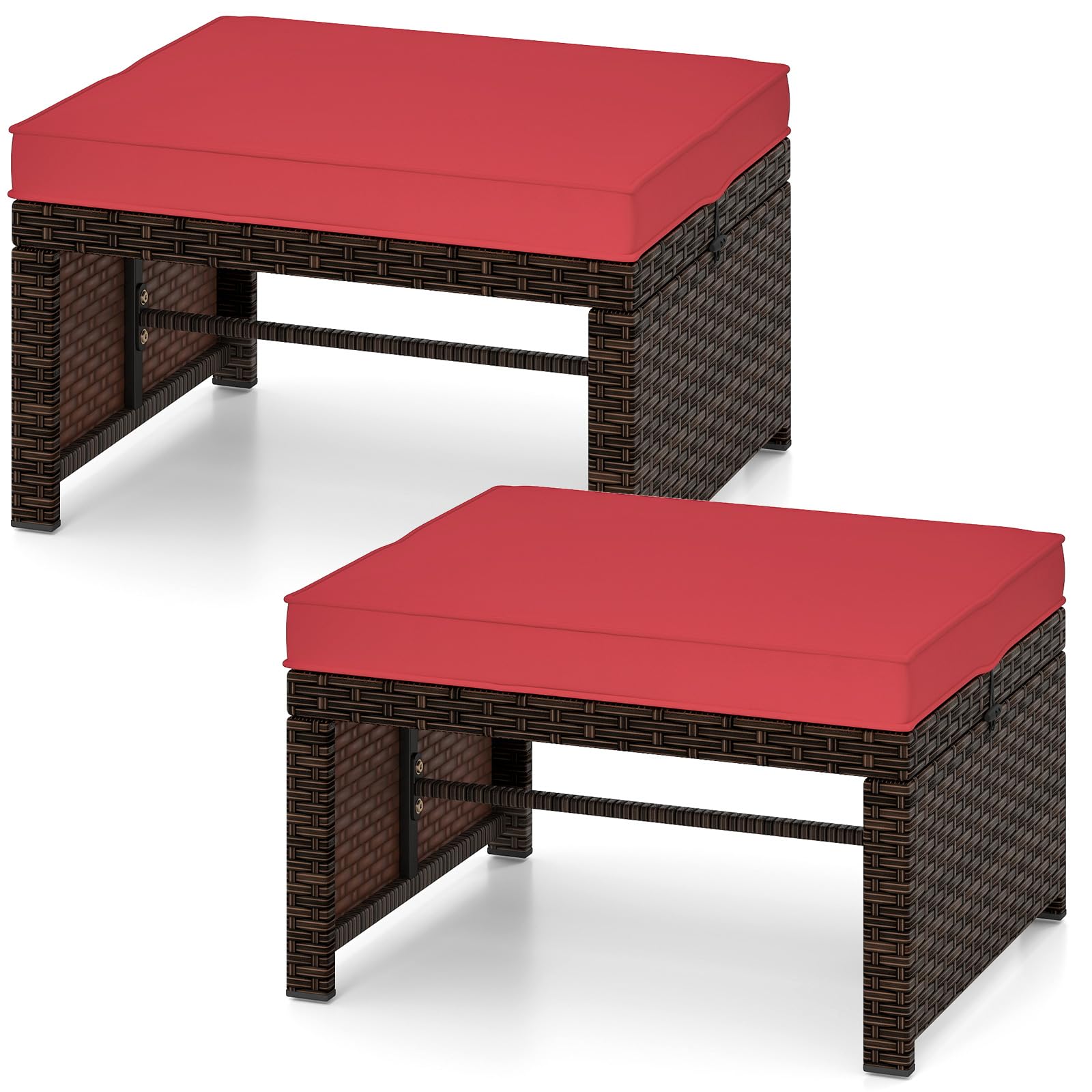 Tangkula 2 Pieces Patio PE Rattan Ottomans