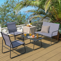 Tangkula 4 Pieces Patio Furniture Set with Tempered Glass Coffee Table (Gray)
