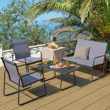 Tangkula 4 Pieces Patio Furniture Set with Tempered Glass Coffee Table (Gray)