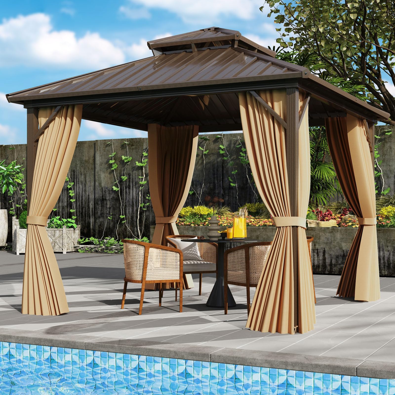 Tangkula 10 X 10 FT Hardtop Gazebo with Netting
