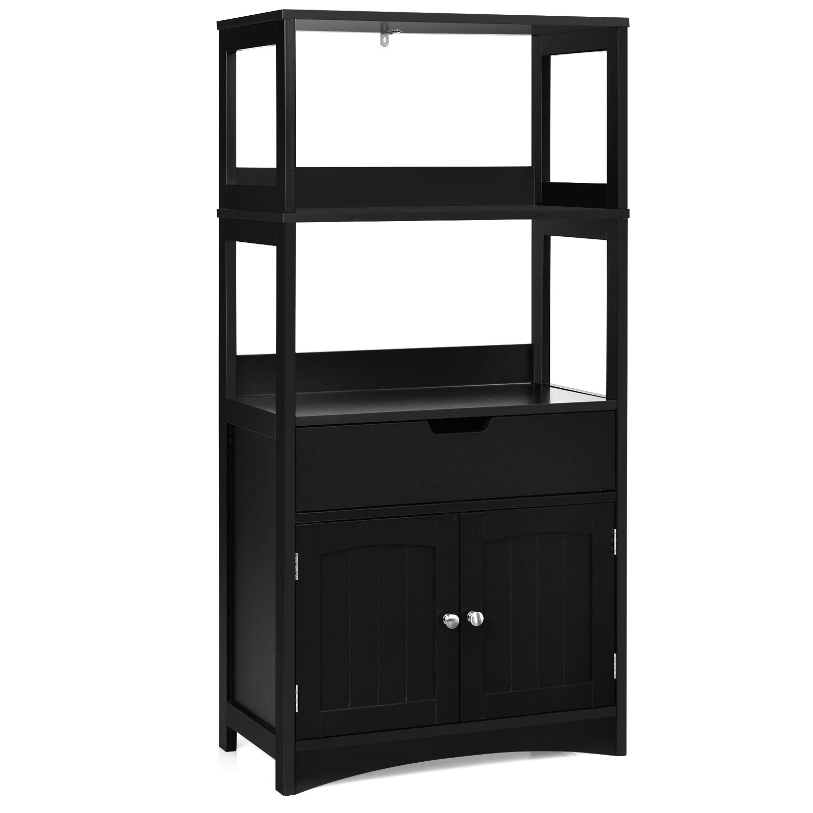 Bathroom Floor Cabinet with Drawer, 2 Open Shelves and Door Cupboard