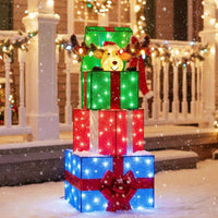 Tangkula Christmas Lighted Animated Pop-up Reindeer in Stacked Gift Boxes