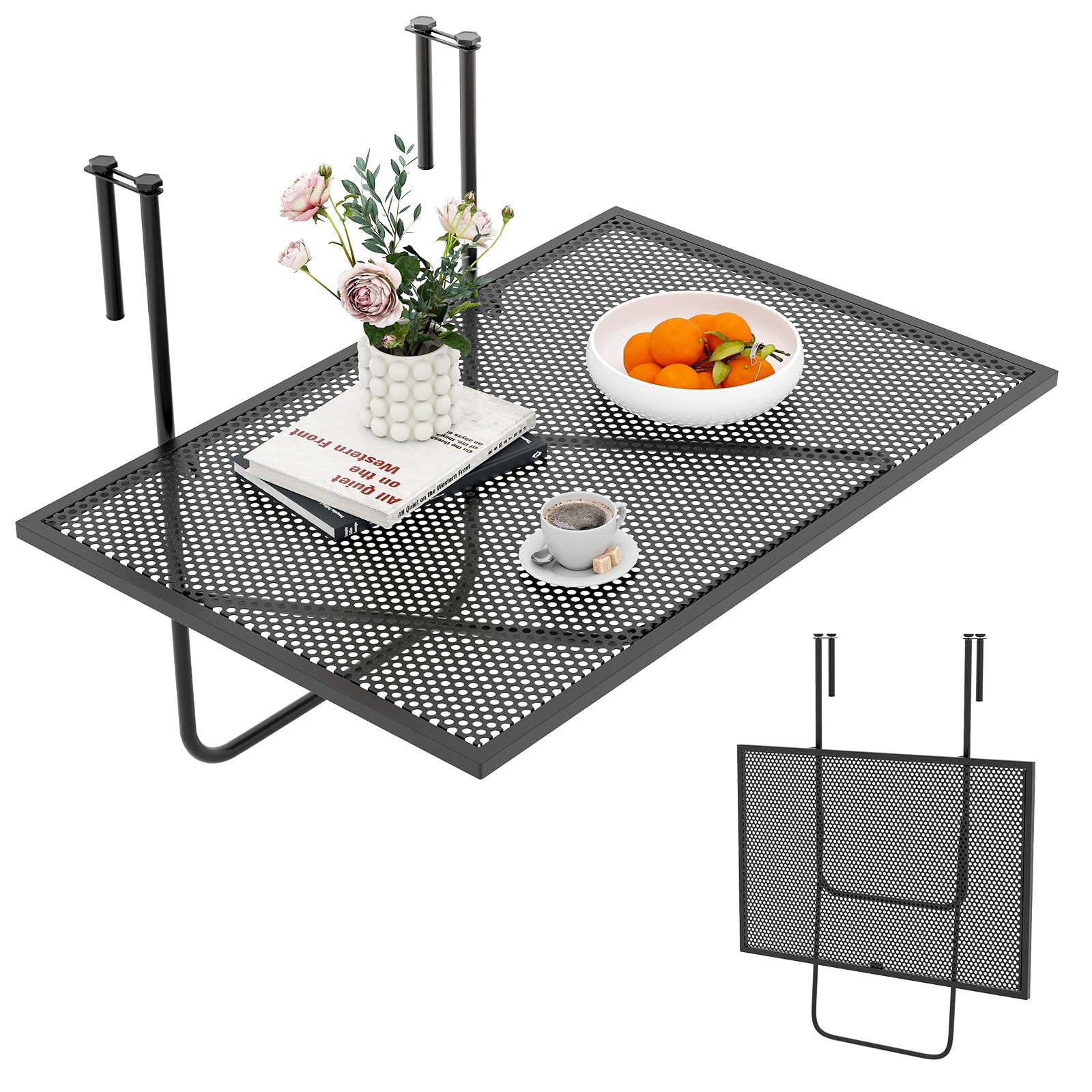 Tangkula Balcony Railing Table Outdoor Folding Hanging Table（24” x 20” x 20”）
