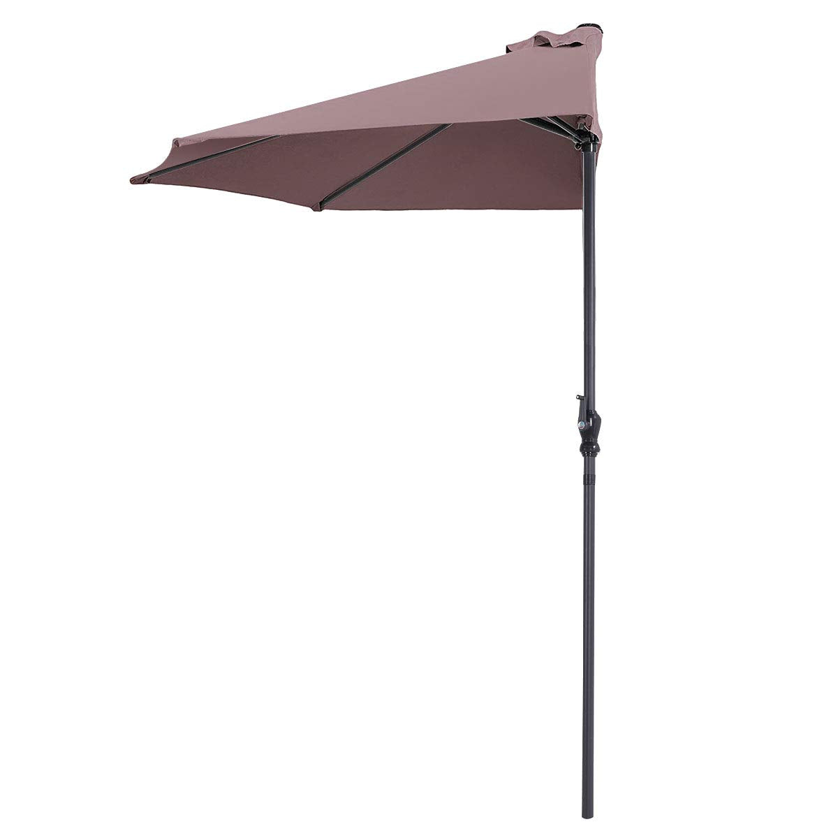 9 ft Half Round Outdoor Patio Umbrella, Market Umbrella with Crank and 5 ribs