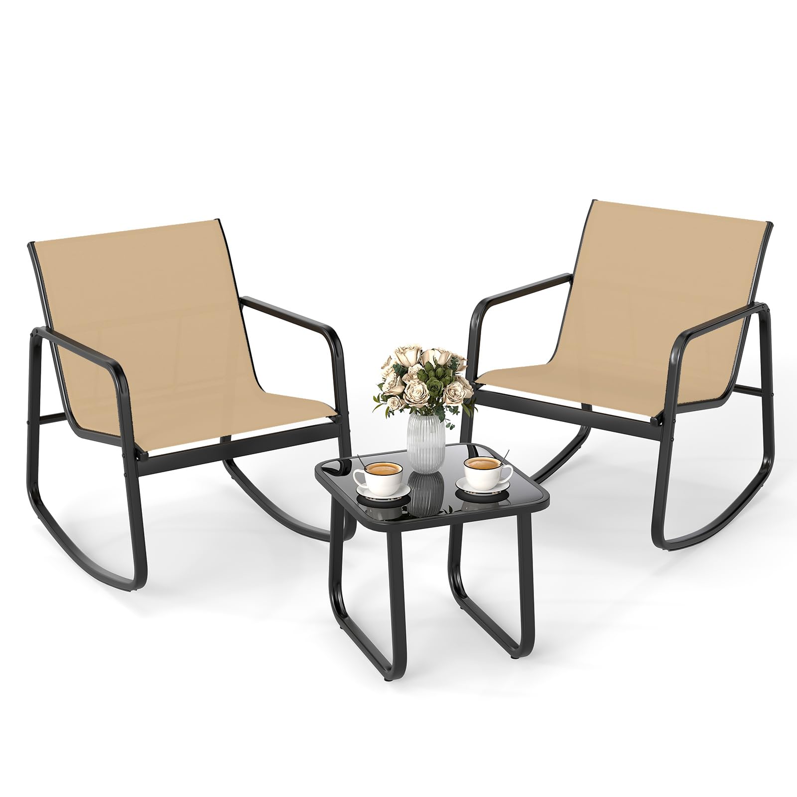 Tangkula Patio 3 Piece Rocking Bistro Set