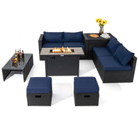 Tangkula 9 Pieces Outdoor Wicker Sectional Sofa with 42" 60,000 BTU Gas Fire Pit Table