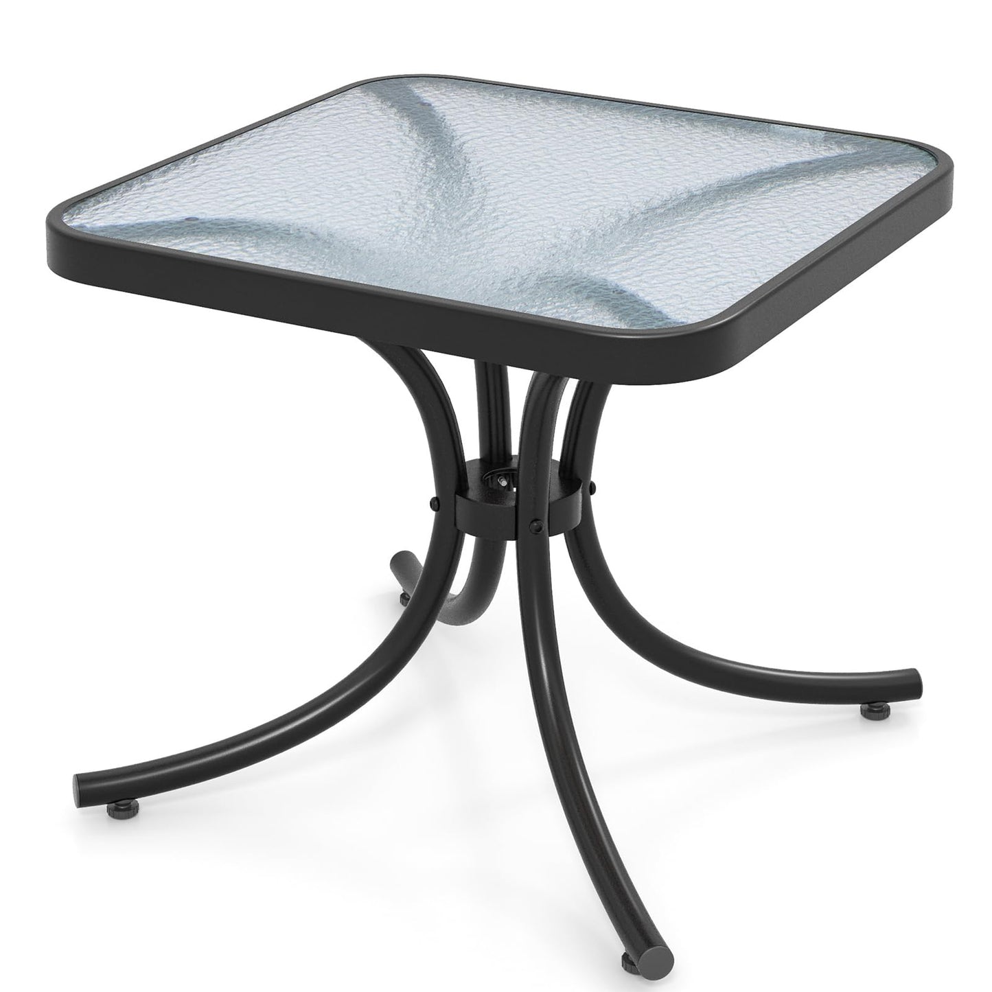 Outdoor Bistro Table, 20 Inches Patio Side Table with Tempered Glass