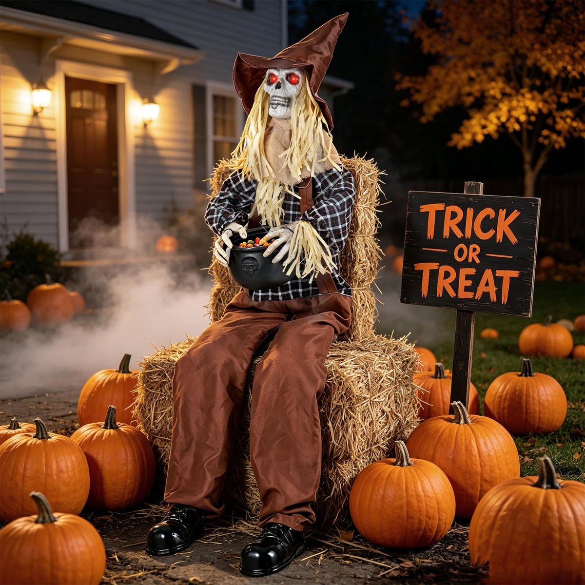 Tangkula 4.4 FT Animated Halloween Sitting Scary Scarecrow Decoration