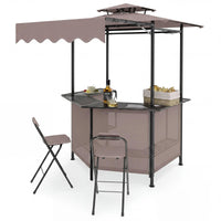 Tangkula 3 Piece Patio Bar Set | Grill Gazebo & 2 Foldable Bar Stools with Awning
