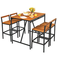 5-Piece Outdoor Acacia Wood Bar Table Set, Bar Height Outdoor and Rattan Dining Set