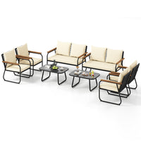 Tangkula Wicker Patio Furniture Set Outdoor Conversation Set with Tempered Glass Coffee Table