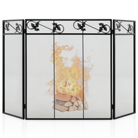 Tangkula 3-Panel Fireplace Screen, Folding Decorative Spark Guard with Exquisite Pattern for Baby & Pets
