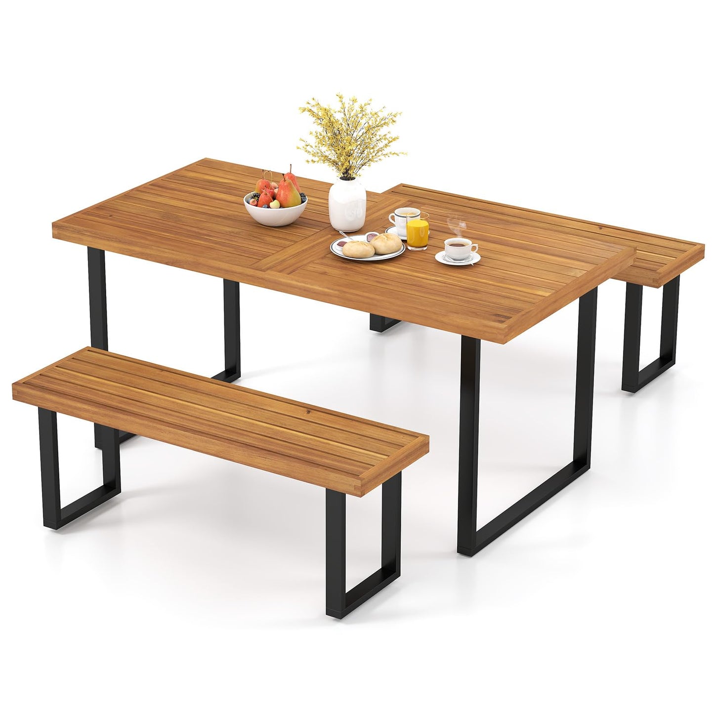 Tangkula 3 Pieces Patio Dining Table Set for Garden Yard