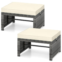 Tangkula 2 Pieces Patio PE Rattan Ottomans