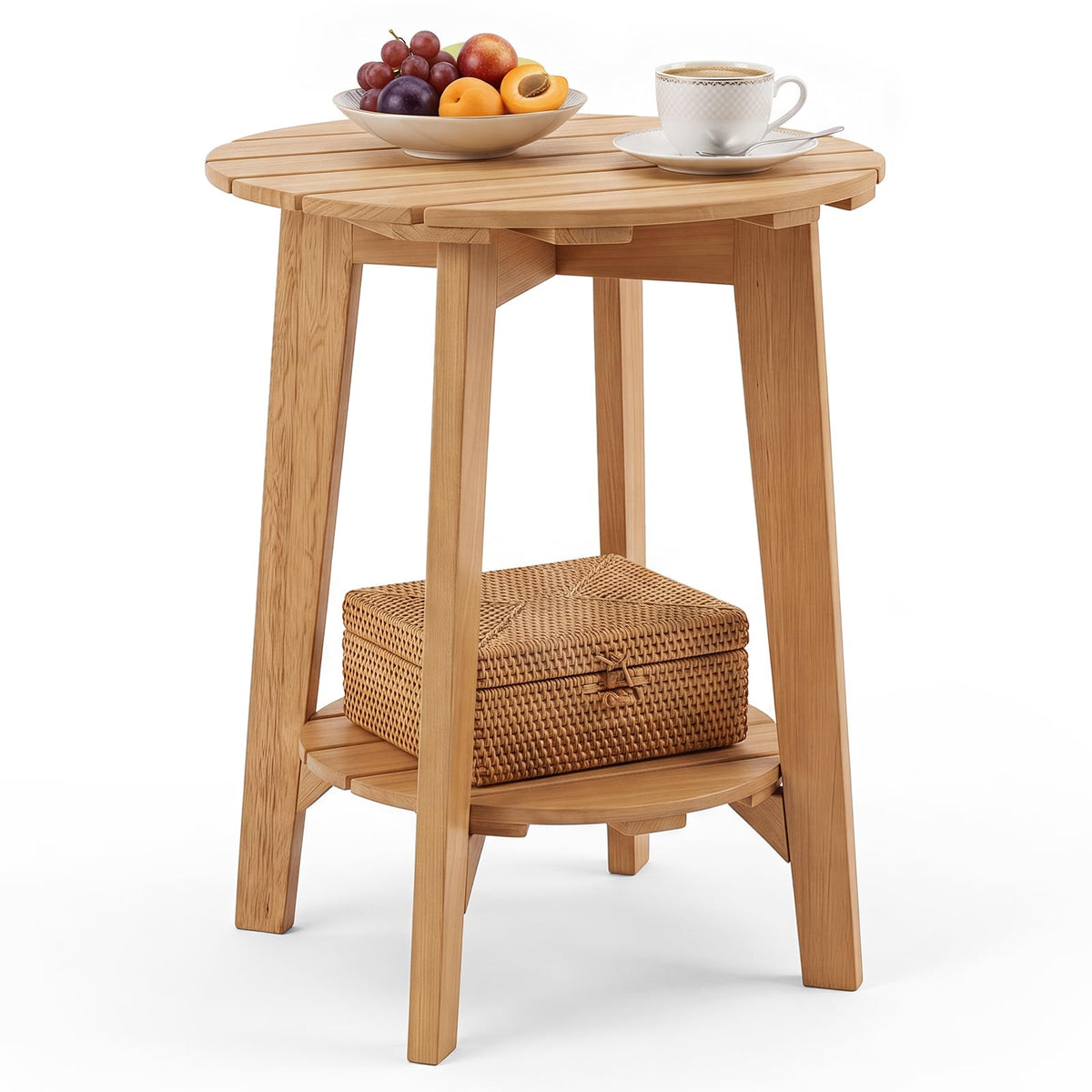Tangkula Outdoor 2-Tier Eucalyptus Wood Side Table(1/2)