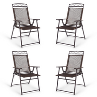 Tangkula Set of 4 Patio Folding Chairs, Foldable Patio Chairs Sling Chairs for Backyard Poolside Balcony