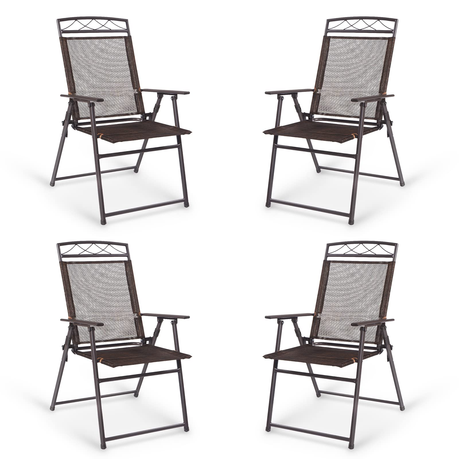 Tangkula Set of 4 Patio Folding Chairs, Foldable Patio Chairs Sling Chairs for Backyard Poolside Balcony