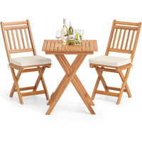Tangkula Acacia Wood Patio Bistro Set of 3 for Backyard