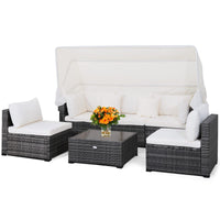 6-Piece Patio Furniture Set w/Retractable Canopy, Outdoor Conversation Set