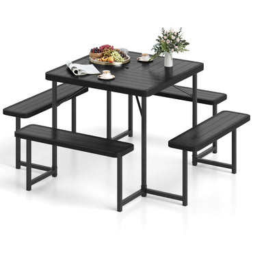 Tangkula 8 Person Picnic Table HDPE Outdoor Square Table and Bench Set