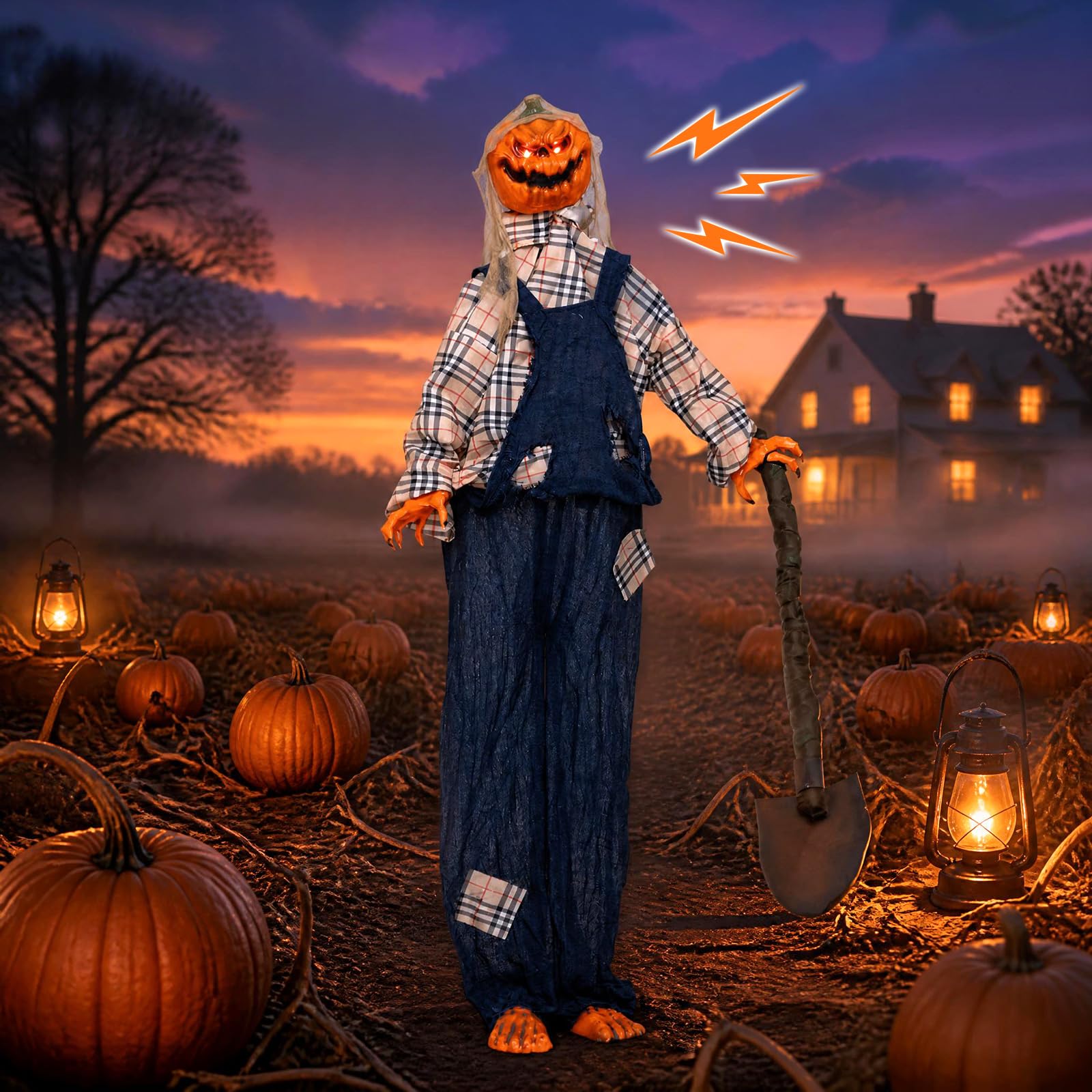 Tangkula 5.3 FT Animated Halloween Standing Pumpkin with Shovel Decorations