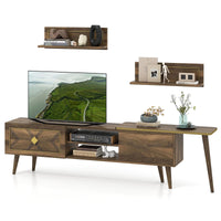 Tangkula Farmhouse TV Stand with 2 Wall Shelves for Living Room