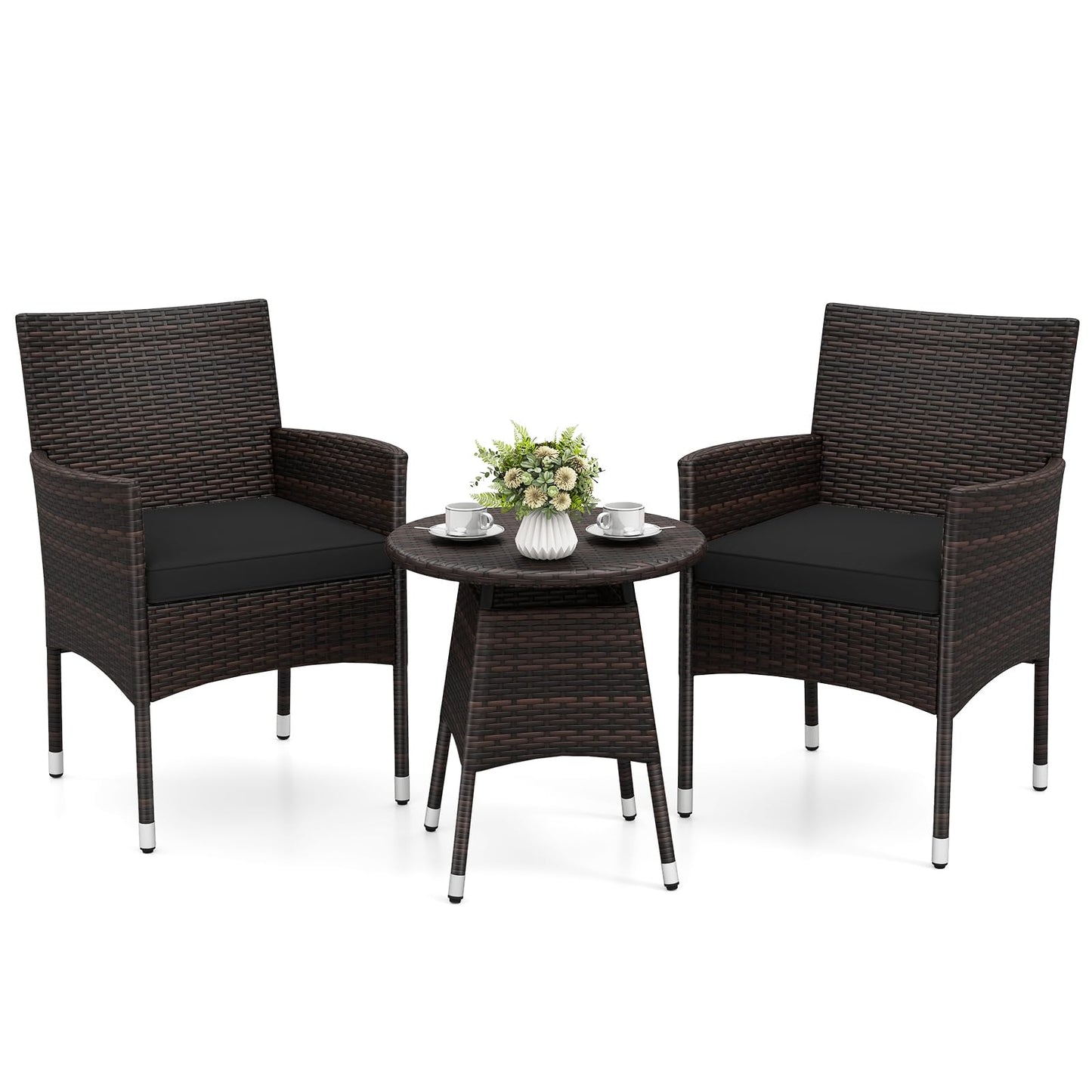 Tangkula 3 Piece Patio Furniture Set | Hand-Woven PE Wicker Conversation Set with Contoured Armchairs