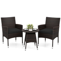 Tangkula 3 Piece Patio Furniture Set | Hand-Woven PE Wicker Conversation Set with Contoured Armchairs