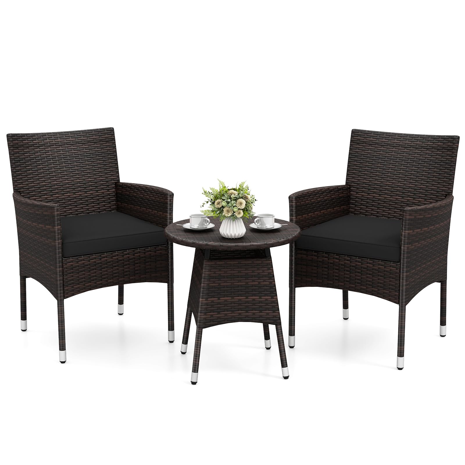 Tangkula 3 Piece Patio Furniture Set | Hand-Woven PE Wicker Conversation Set with Contoured Armchairs