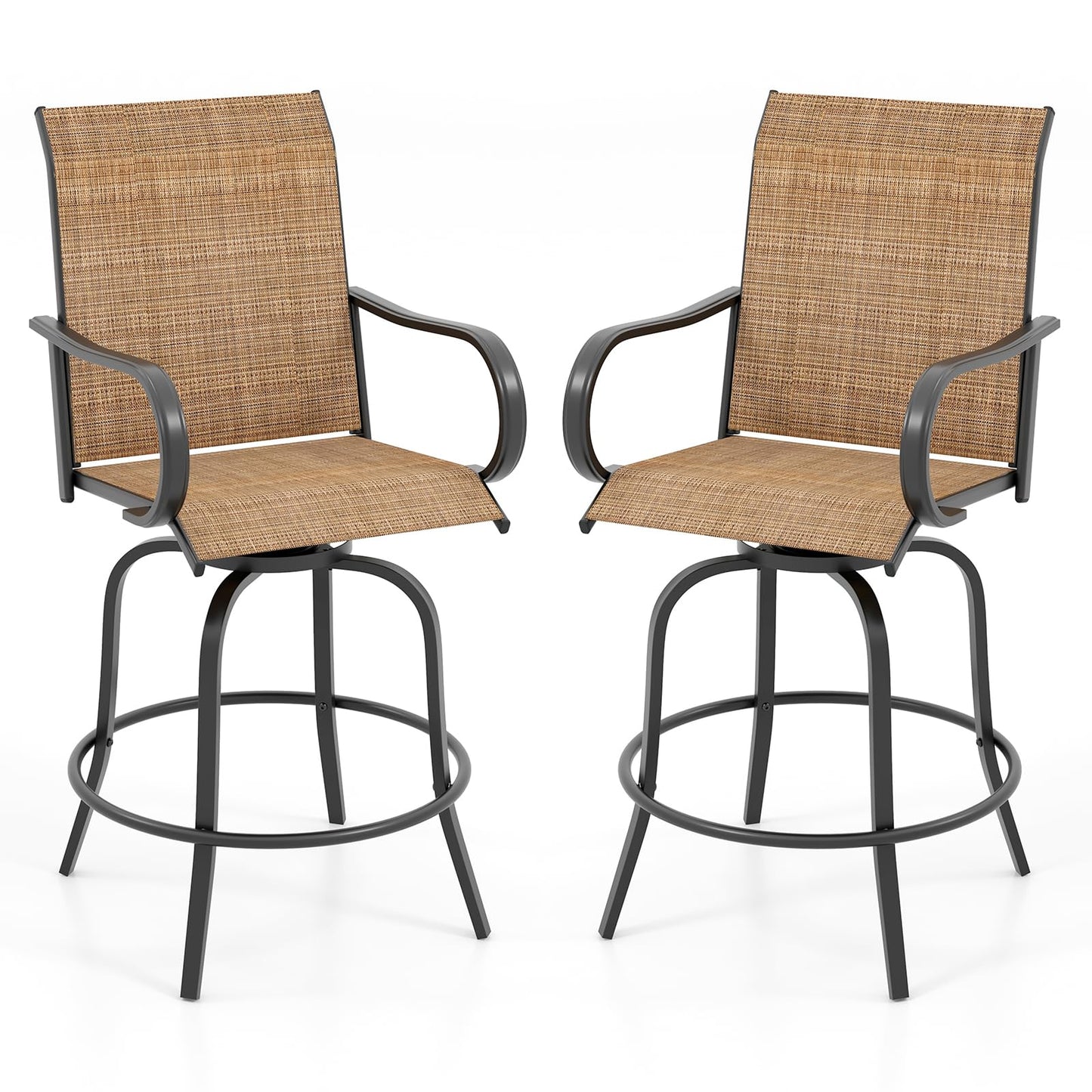 Tangkula Outdoor Swivel Bar Stools, Bar Height Tall Patio Chairs with Armrests & High Back