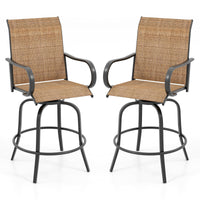 Tangkula Outdoor Swivel Bar Stools, Bar Height Tall Patio Chairs with Armrests & High Back
